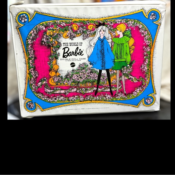 Barbie Handbags - Vintage 1968 Mattel World of Barbie Double Doll Case #1007 Blue White Mod Flower